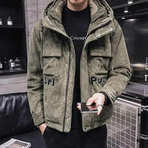 Winter down jacket mens short model 2021 new autumn and winter trend handsome thick corduroy jacket Tide brand