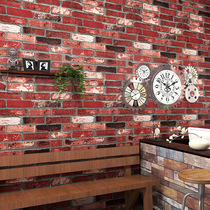 Wall Paper Self-Adhesive 3d Solid Wall Sticker Background Wall Barbecue Storefront Mesh Red Decorative Wallpaper Retro Brick brick Brick Wall Skirt