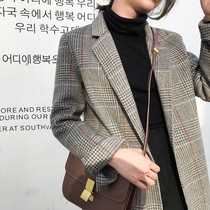  ROUJE POWER double-sided cashmere coat 2021 autumn and winter new casual plaid suit collar wool coat