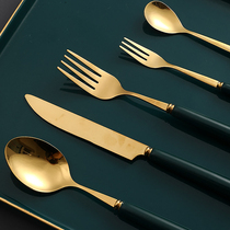 Full set of European three-piece household stainless steel high-grade net red steak knife and fork spoon Western food tableware plate set