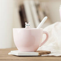 Workshop Cute Little Rabbit Grumble Groveling Cup Pink Ceramic Coffee Cup Art Freshener GLASS CERAMIC CUP WITH SPOON
