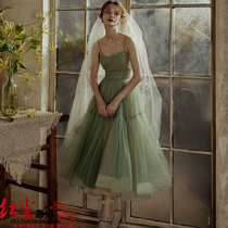  Studio travel theme clothing Green forest wedding dress Fresh art photo mid-length dress suspender short dress