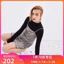 LILY spring new womens clothing bling shiny beads personality metal suspenders party dress dress