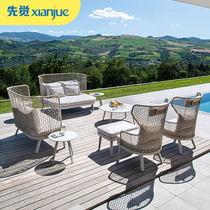 Outdoor sofa combination villa outdoor garden patio patio furniture simple modern high back rattan weave SOFA chair
