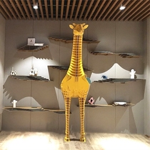 Original large wall bookshelf shelf Kindergarten wall decoration background wall 3D three-dimensional giraffe display stand