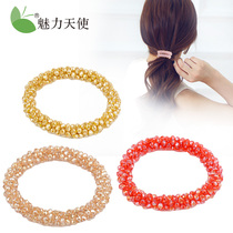 Head rope Korean beaded sweet tie hair rubber band comb female hair accessories Cute simple Sen female headdress adult hair ring