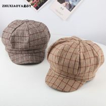 Childrens hat autumn and winter boy cap British Plaid octagonal hat Korean version of Japanese Joker girl beret