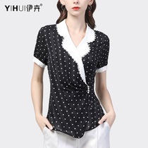 Wave Dot Snow-spinning Shirt Summer Short Sleeve Blouse Jacket Collar Professional Shirt Woman Cashew cashiers slim Dont give a little sweatshirt fashion