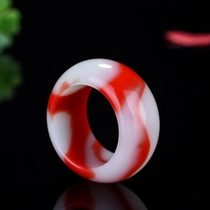 Xinjiang red and white jade finger chicken blood Jade Hetian jade ring mens and women wide ring