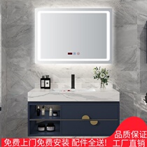  Light luxury rock board bathroom cabinet combination Modern simple wash basin Light luxury sink bathroom sink Oak