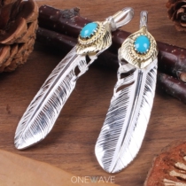 (Domestic spot) KEN KIKUCHI chrysanthemum healthy golden turquoise feather chrysanthemum building necklace pendant