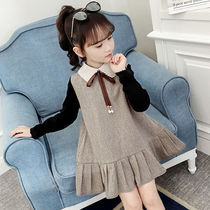 Girls autumn dress Academy style 2019 new childrens clothing childrens foreign style Korean childrens woolen skirt tide