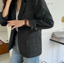 (不退不换)现货 低调奢花法式优雅绿森系格纹西服西装