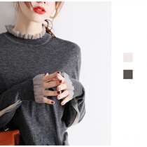 Base artifact 16-pin delicate soft ruffle embellished wool sweater top long-sleeved womens spring and autumn thin section