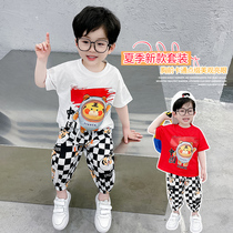 Boys summer suit 2023 new foreign style childrens anti-mosquito pants short sleeves two-piece set baby thin clothes