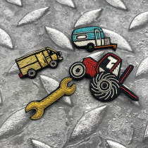 French design imported hand embroidered wrench truck tractor chapter Joker mens tooling brooch collar badge