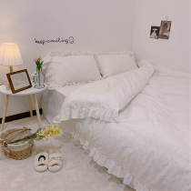 Soft and pure cotton linen net red blogger with the same text white lotus leaf lace four pieces full cotton color weave washed cotton