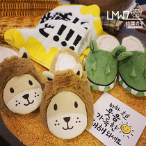 Home autumn and winter couples lion cute cartoon slippers plush home indoor cotton slippers girl heart home ins