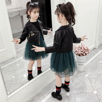 Girlsclothes spring and autumn dress red suit dress 2022 new childhood leather clothes and autumn fashion