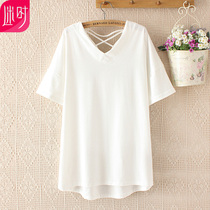 Fatty plus size female fat mm summer short sleeve T-shirt 200kg foreign style loose neckline fashion sexy top tide