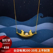  HeyJewel sail language moon boat series Double rabbit pearl boat gold necklace creative spot