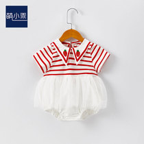 Daughter baby packed ass summer dress thin triangle hazzard short sleeve stripes neonatal dress dress Princess lovely Xia