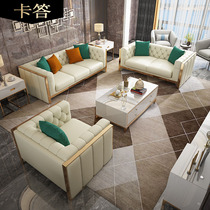Kata modern light luxury First layer cowhide leather sofa 1 2 3 minimalist sofa combination Hong Kong style gilded furniture