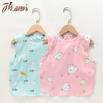 Baby eating gown waterproof boy girl child sleeveless cotton baby bib rice pocket summer thin coat