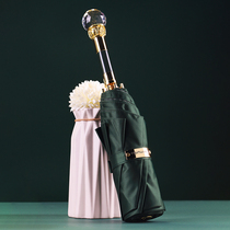 Crystal umbrella womens sunny and rainy dual-use three-fold vinyl sunshade umbrella anti-ultraviolet folding high-value sunscreen umbrella customization