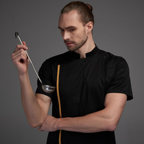 Summer black breathable net chefs clothing short sleeve mens thin hotel Western restaurant kitchen work clothes custom printed LOGO