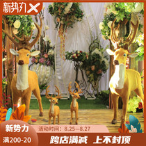  Forest wedding props Sika deer ornaments Wooden stake road guide rabbit squirrel Forest fairy tale welcome area animal ornaments
