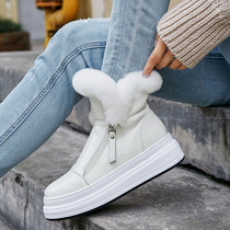 Snow boots women 2021 New velvet thick-soled non-slip winter waterproof rabbit hair short boots leather muffin casual tide