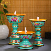 Electronic ghee lamp alloy for Buddha lamp safety and environmental protection charging simulation LED Jingtai blue Tibetan eight auspicious lotus