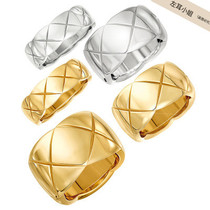 Left ear) Classic rhombus ring female European and American wind wave side brief approx. 100 lapped wide version couple index finger ring INS tide
