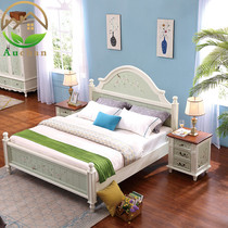 American painted solid wood fresh egg green double bed single bed bedside table