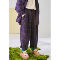 Pear small leisure children 2021 Autumn New retro lattice pants foreign boys and girls Joker straight casual pants long childrens pants