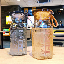 Summer personality Korean version of the square rope cup creative shaking sound net red sports water cup portable gym plastic cup