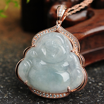 925 silver inlaid natural A goods Jade Maitreya Buddha pendant Myanmar Jade female money chain Jade Buddha pendant