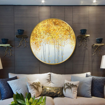 New Chinese Painting Modern Brief Round Abstract Golden Art Decoration Painting Pure Hand-painted Oil Painting Hyun Guan Aisle Hanging Painting