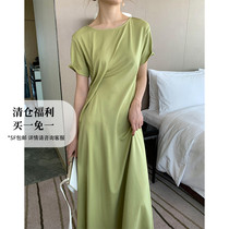 SOULKISS Paper Man Diagonal Cut 3 Colors Strong Twisted Long Velvet Mercerized Cotton High-quality Long T-shirt Dress Women