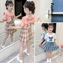 Kids 2022 Summer Girls Skirt Set Kids Academy Style Girls Shirt Plaid Short Skirt Two-Piece Set For Students