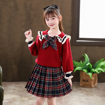 Girls dress 2021 new foreign style college style set tide childrens skirt autumn winter sweater dress autumn dress