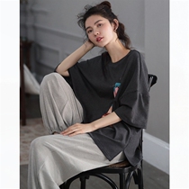 Lazy casual ~ simple literary style pajamas women summer 2021 new cotton short sleeves can wear home clothing suit