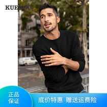 Kuegou mens sweater mens spring trend warm round neck solid color knitwear long sleeve thread coat 32006