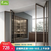 Titanium magnesium aluminum alloy folding door custom balcony kitchen bathroom very narrow side trackless folding glass door sliding door