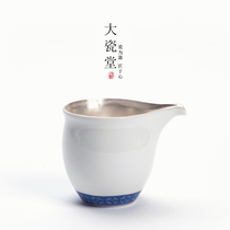 Great porcelain hall handmade gilded silver blue and white road Cup kung fu tea set large Tea Tea Tea Tea Tea 999 silver male Cup