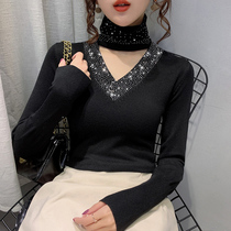 Pile Collar High Collar Bottom Sweater Lady Inner Hitch 2019 Autumn Winter New Ocean Air 100 Hitch Thickened V Collar Knit Cardiovert