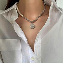 Harajuku cold wind Net Red personality round brand necklace female ins tide Pearl sweater chain Joker choker