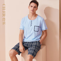 Shile Mens Summer Short Sleeve Shorts Pajamas Casual Loose Print Half Sleeve Breathable Home Clothes Set