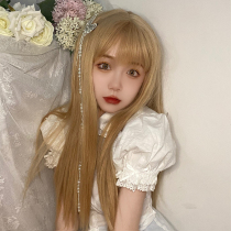 Meiju wig female long hair rose same style female group golden long straight hair air bangs lolita natural full headgear